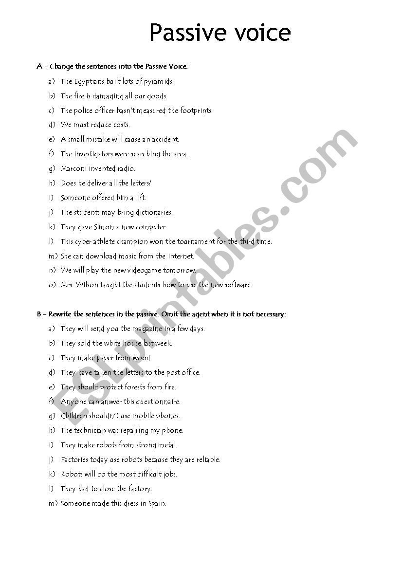 Passive Voice worksheet