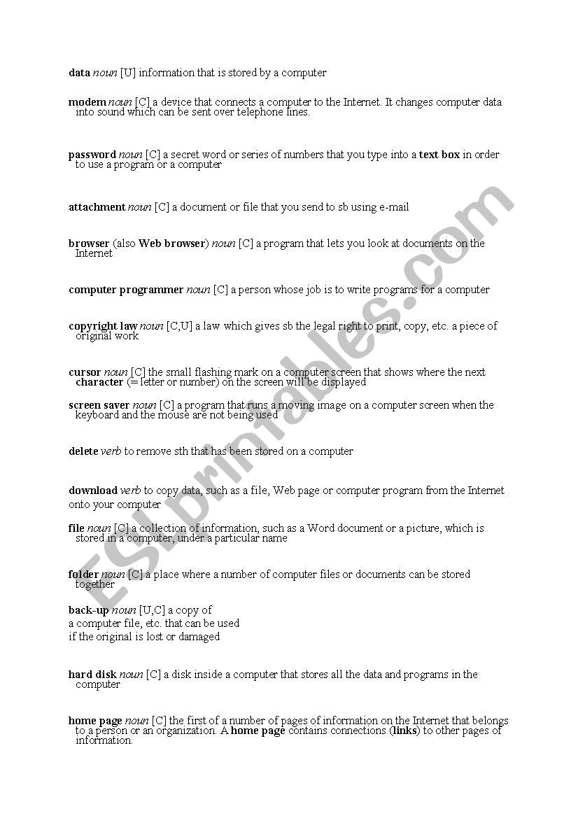 Computer Language Competition worksheet