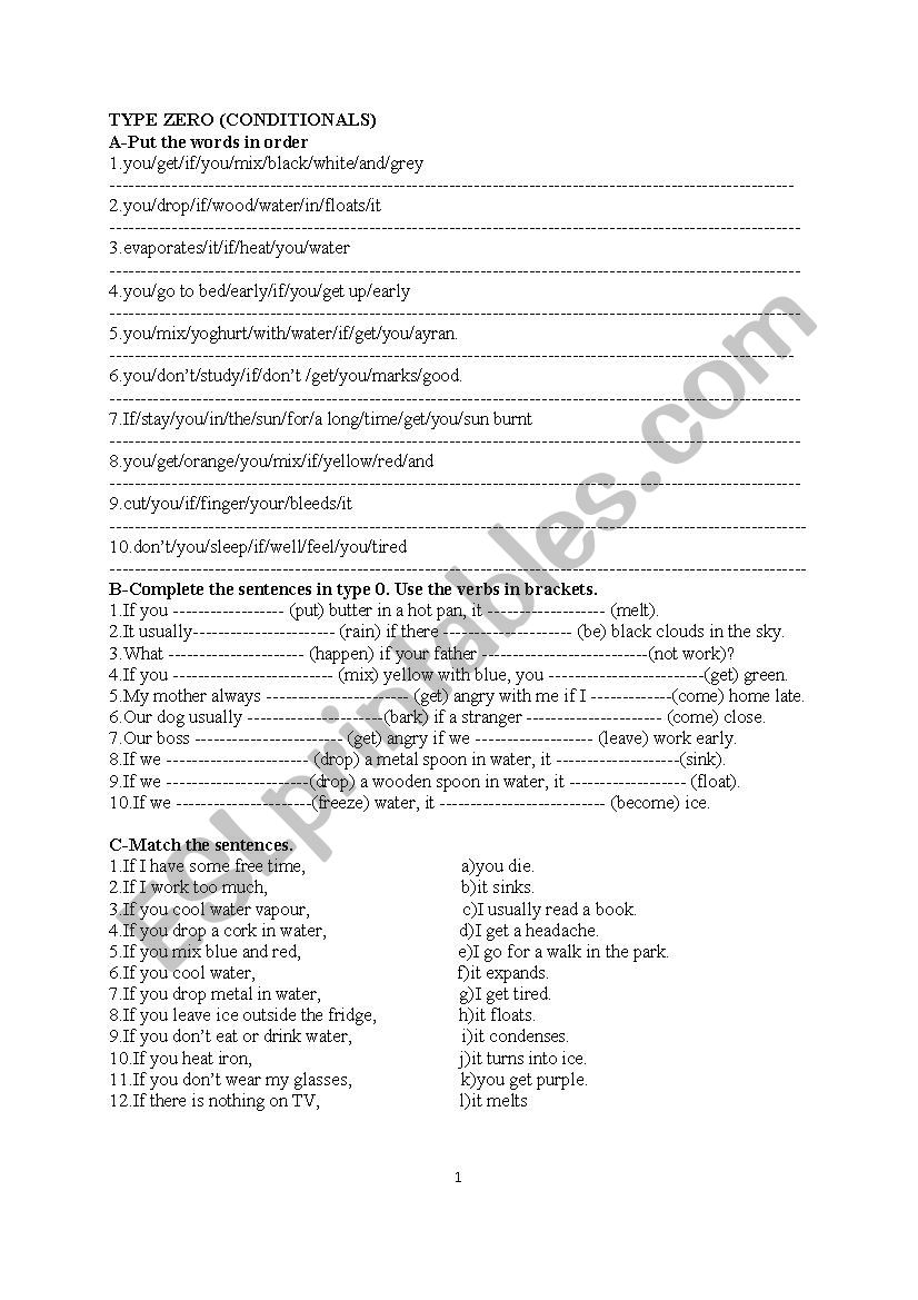 Conditionals type 0 worksheet