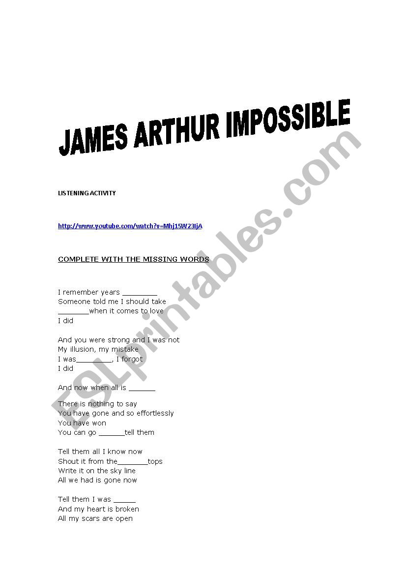 LISTENING ACTIVITY IMPOSSIBLE (JAMES ARTHUR)