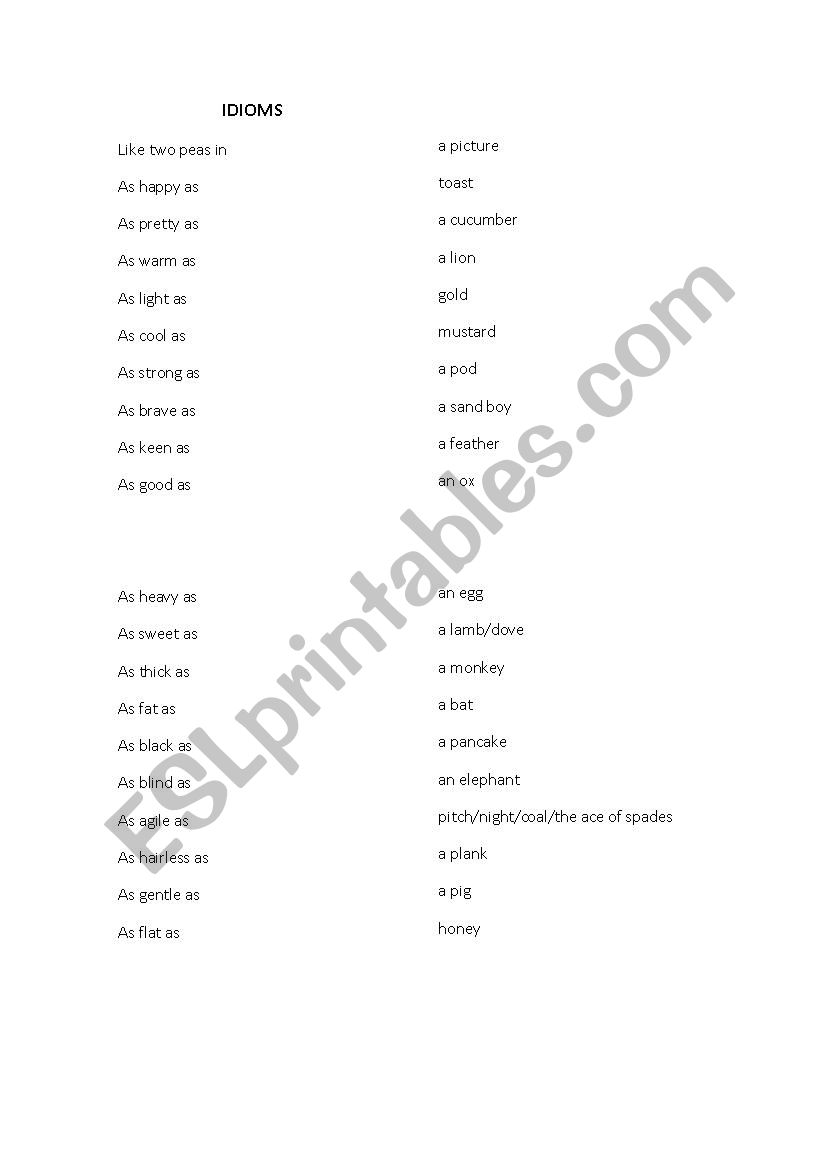 Idioms worksheet