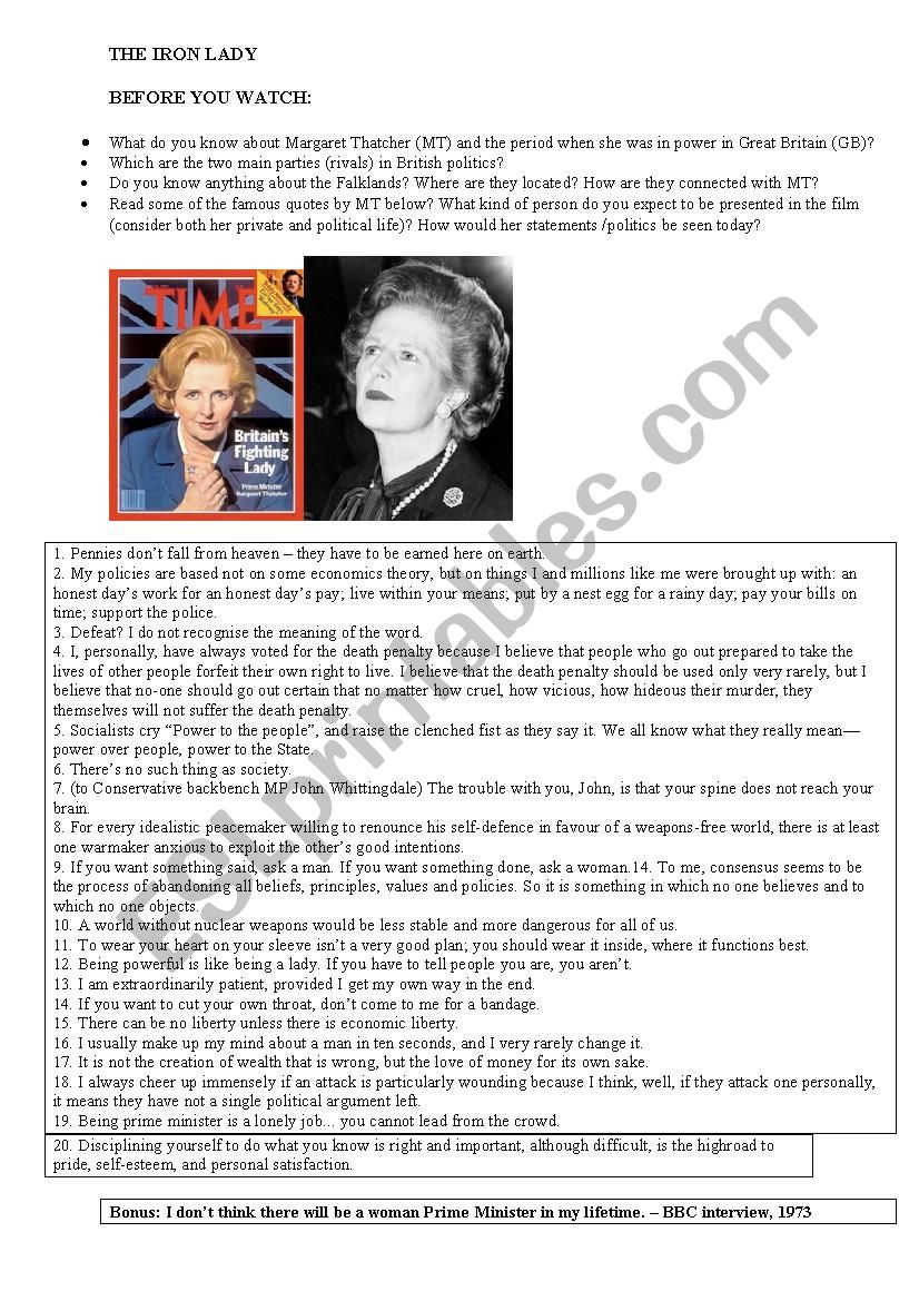 The Iron Lady worksheet