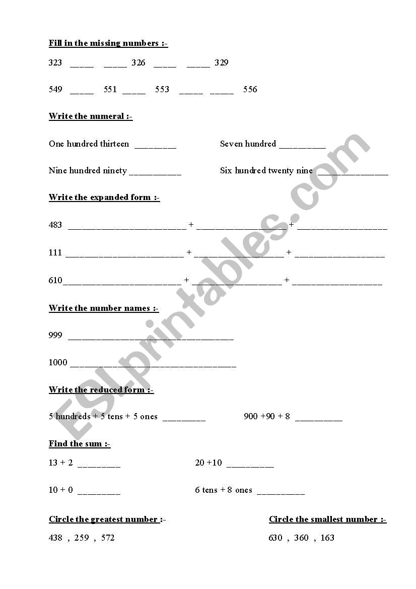 Place Values and Expanded Forms for Grade 2