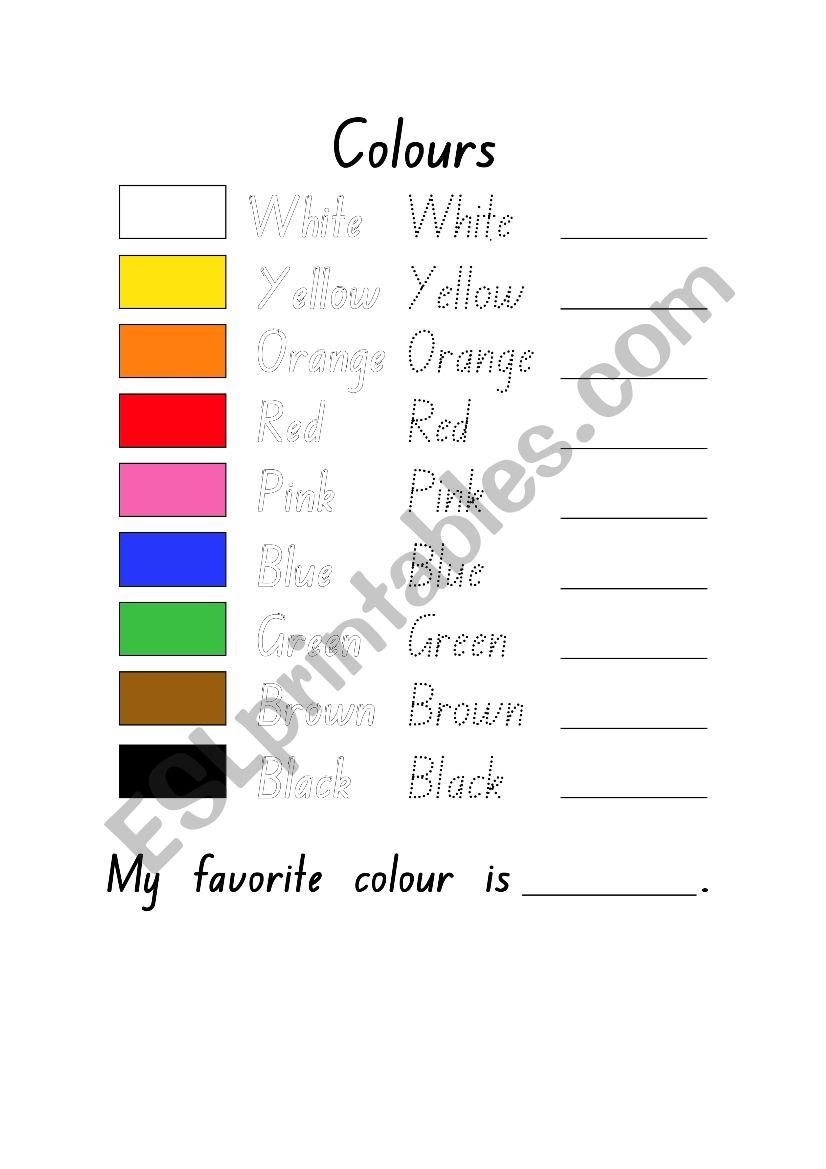 Colours worksheet