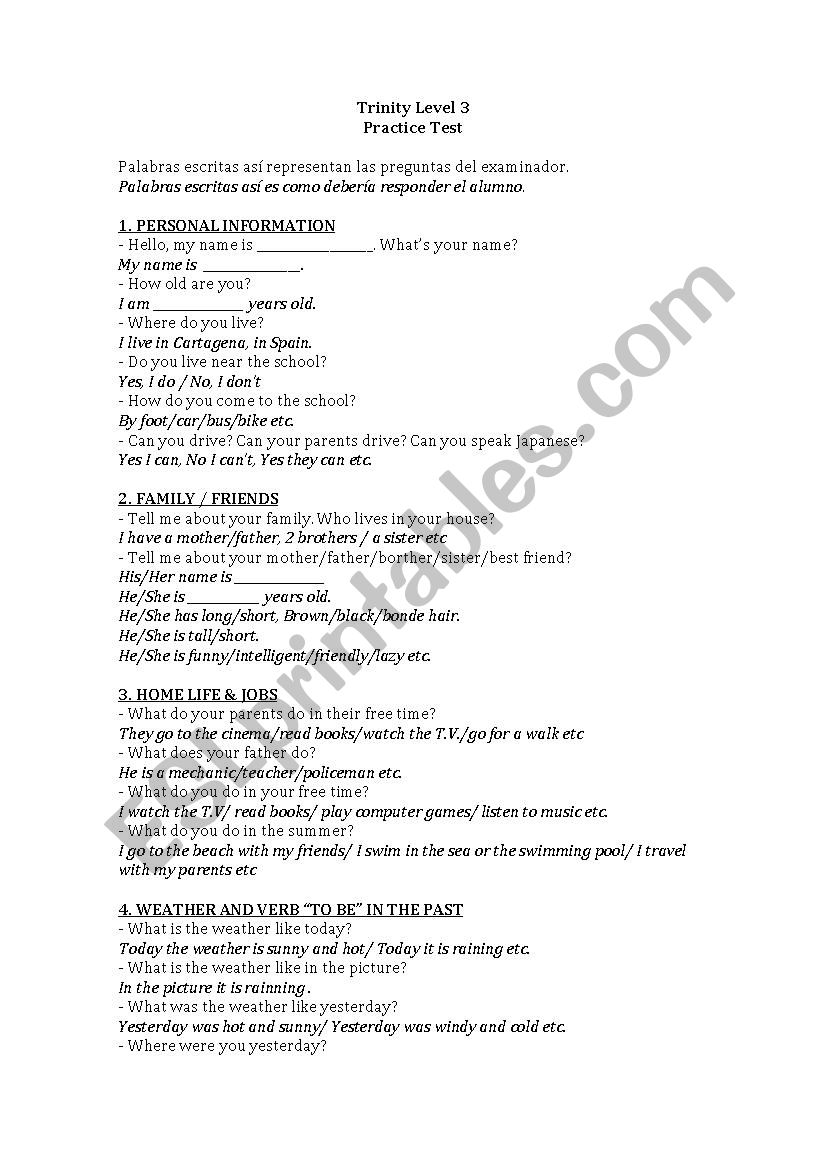 Trinity Level 3 Practice worksheet