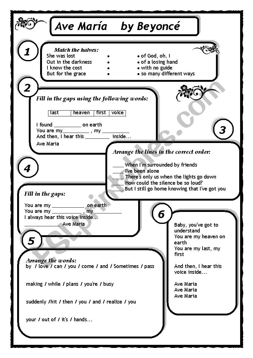 AVE MARIA by BEYONC worksheet