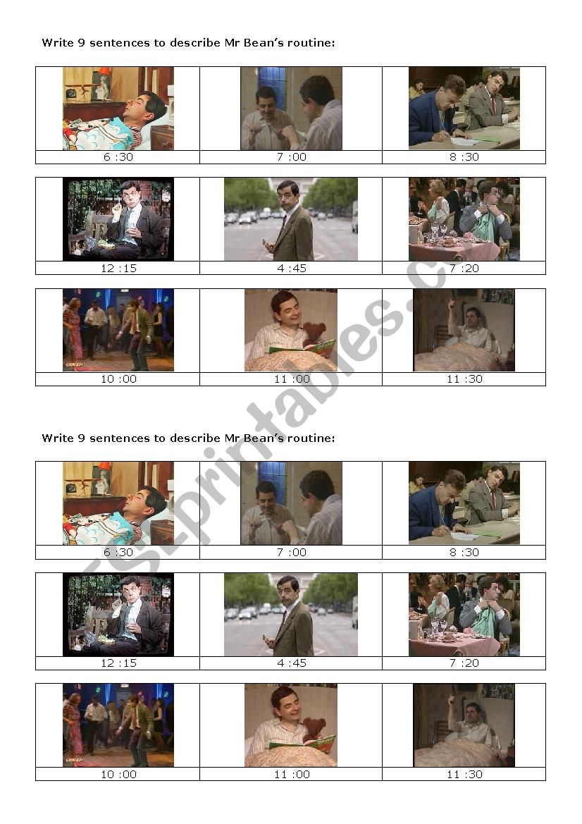 Mr Beans life worksheet