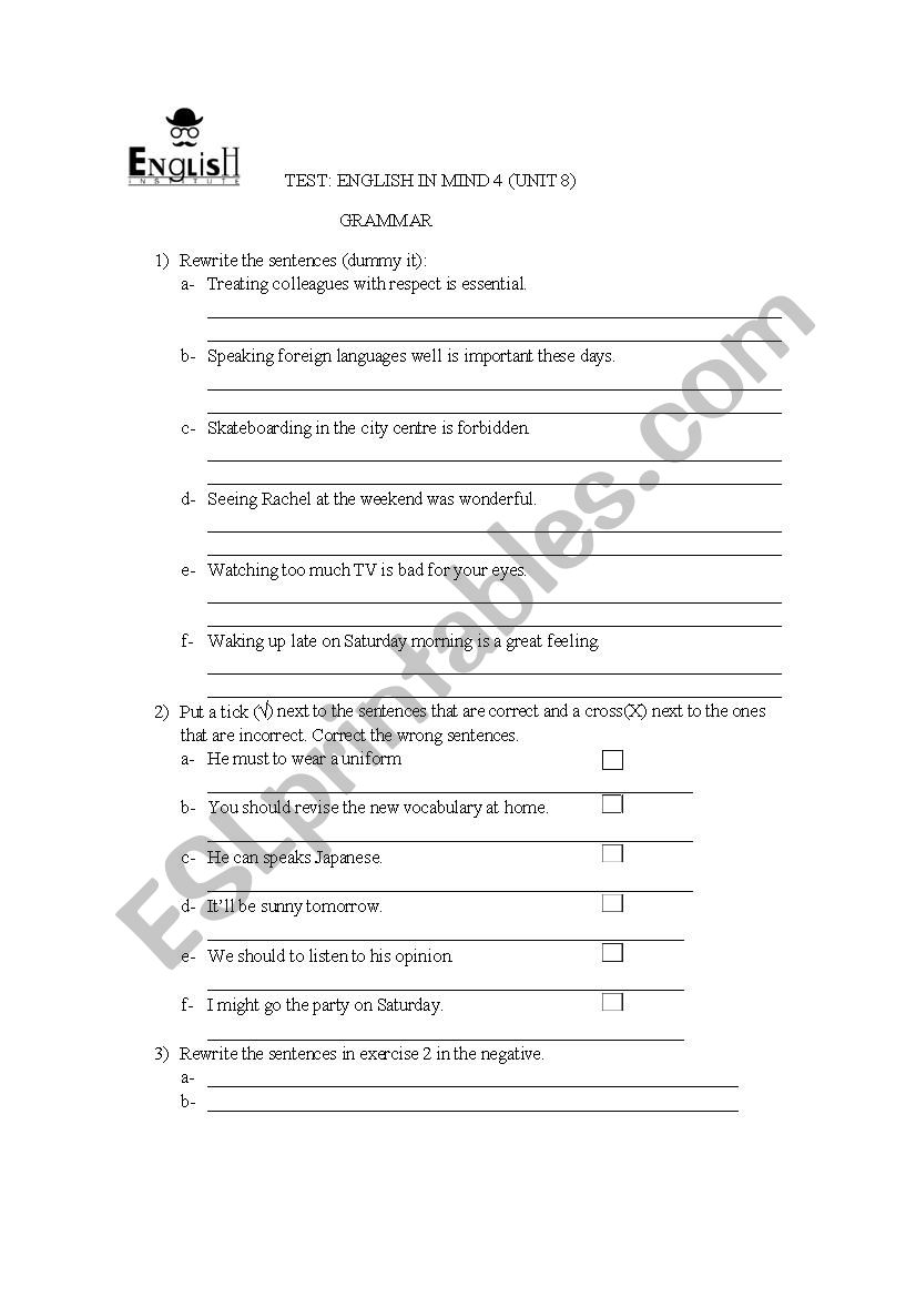 test unit 8 ENGLISH IN MIND 4 (new edition)