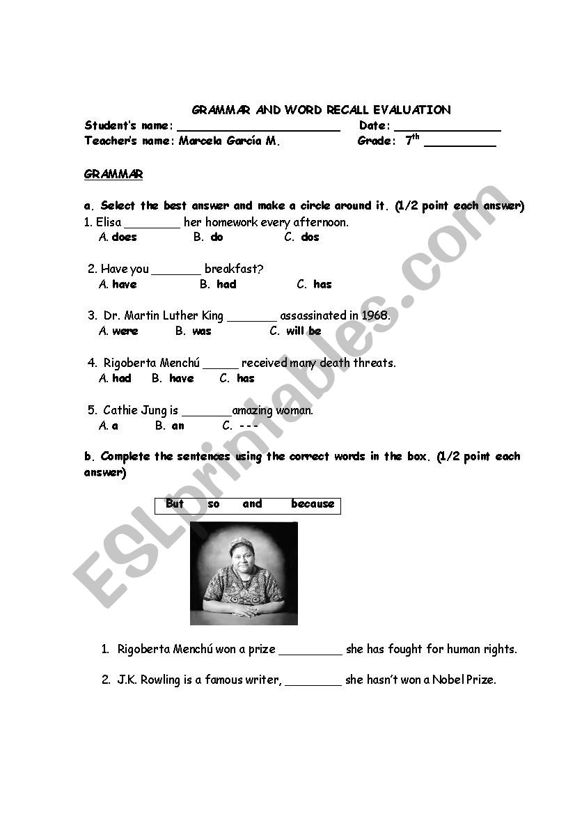 grammar and word recall evaluation