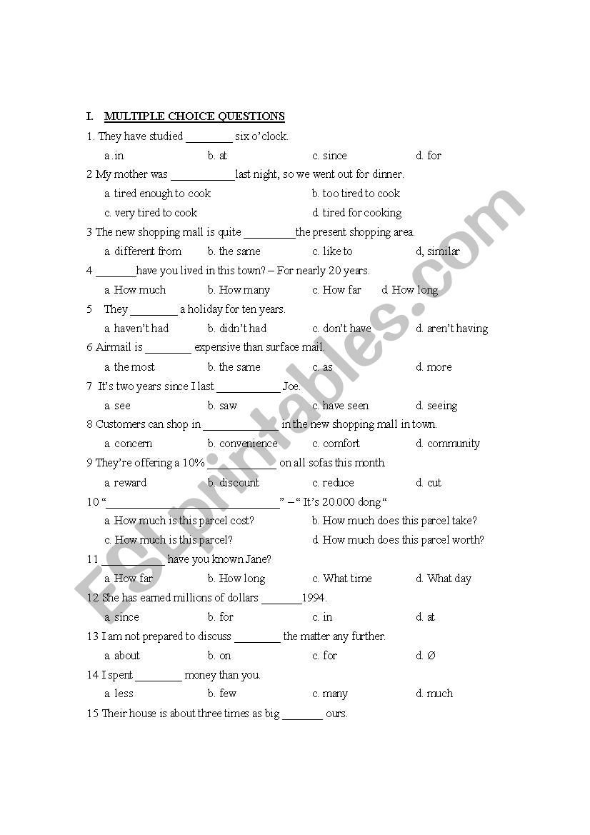  PRACTICE MULTIPLE CHOICE worksheet