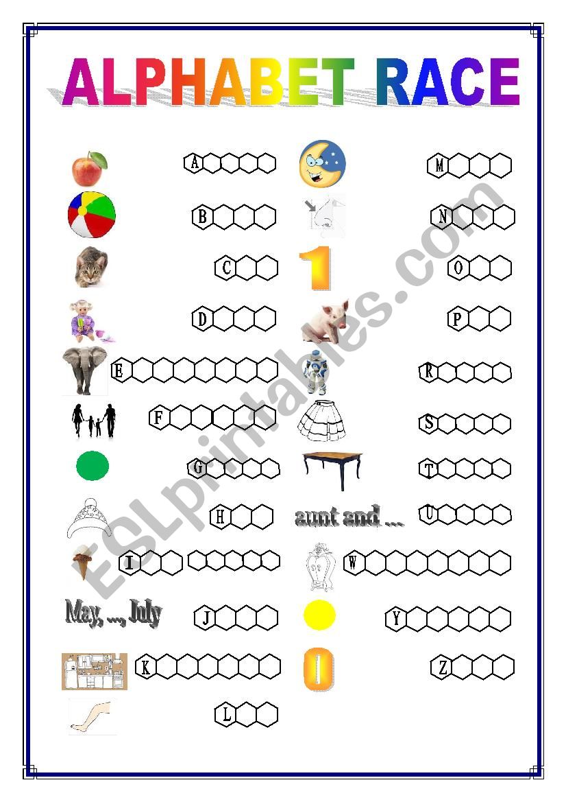 Alphabet race - kids grade 2 worksheet