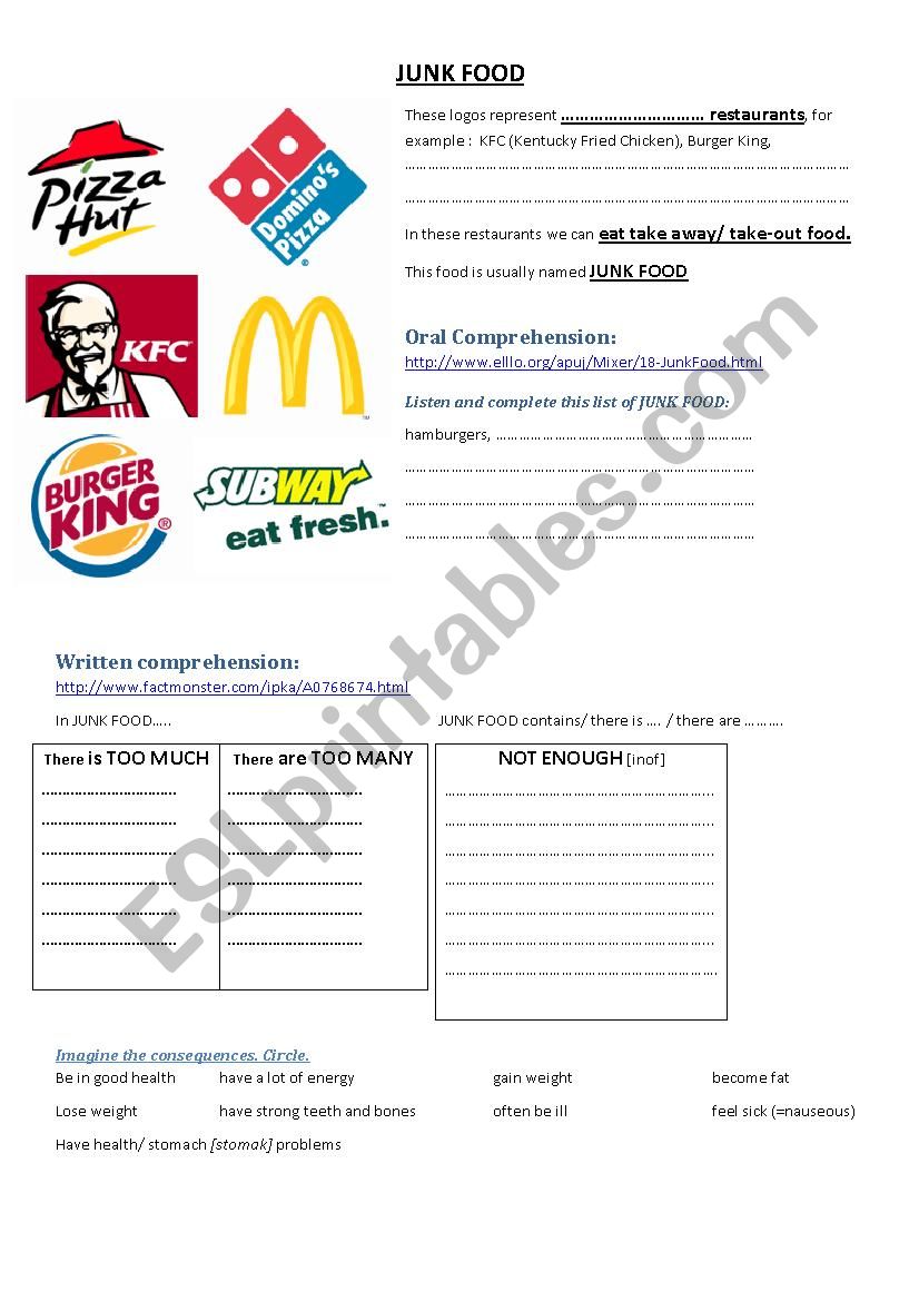 JUNK FOOD worksheet