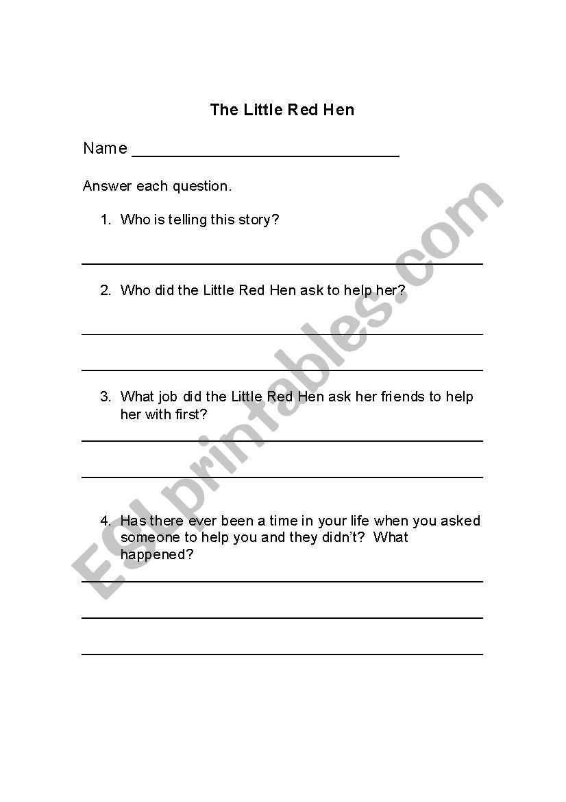 The Little Red Hen Comprehension Questions