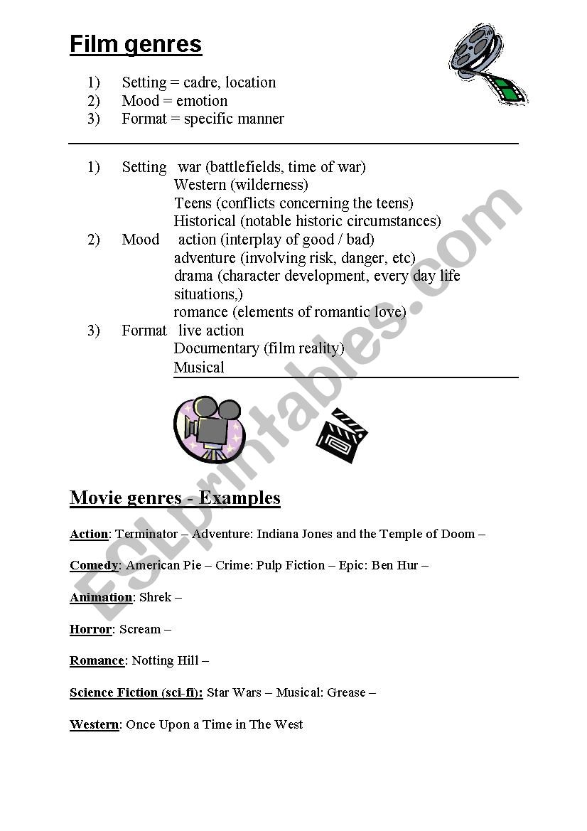 Film genres worksheet