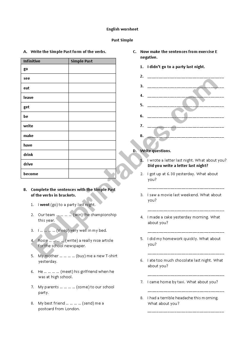 Past Simple worksheet