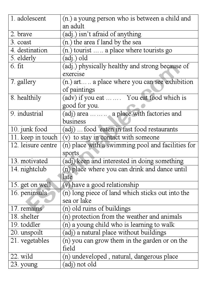 vocabulary work  worksheet