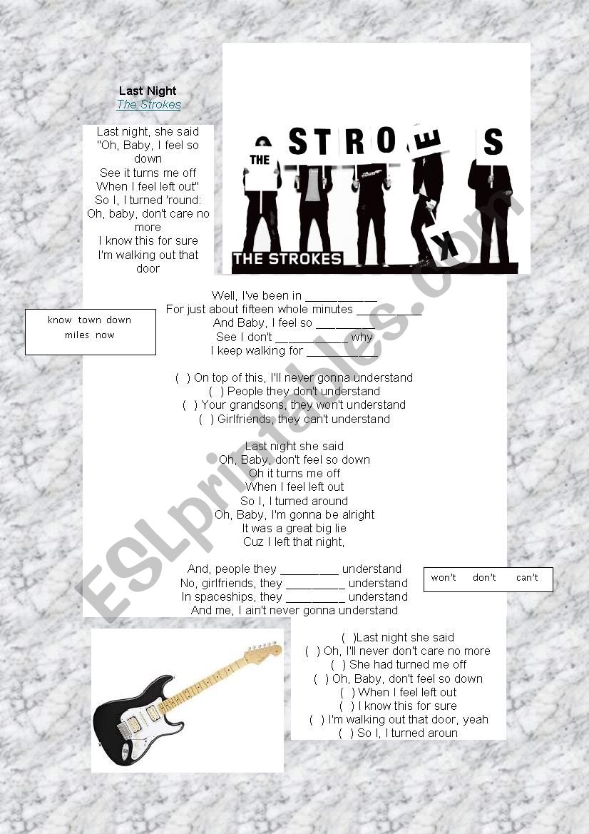 Last Night -  The Strokes  worksheet