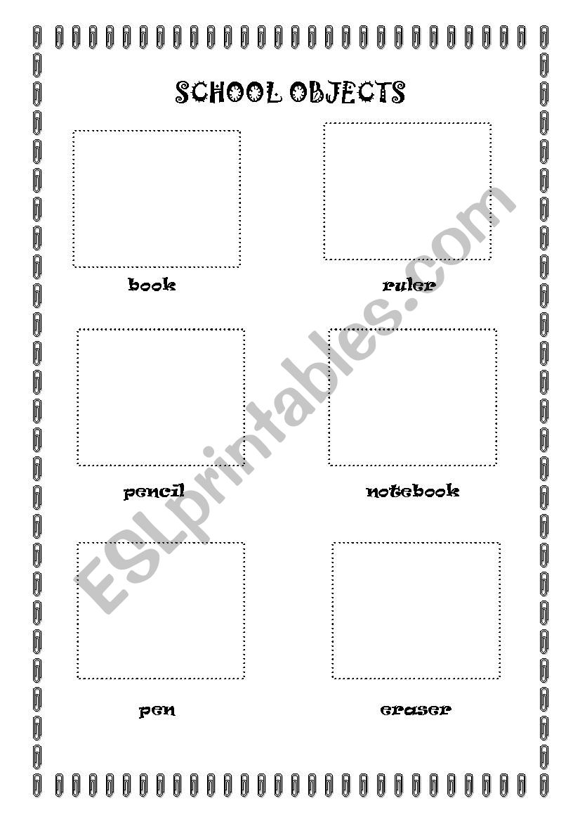 School Objects Cut and Paste worksheet