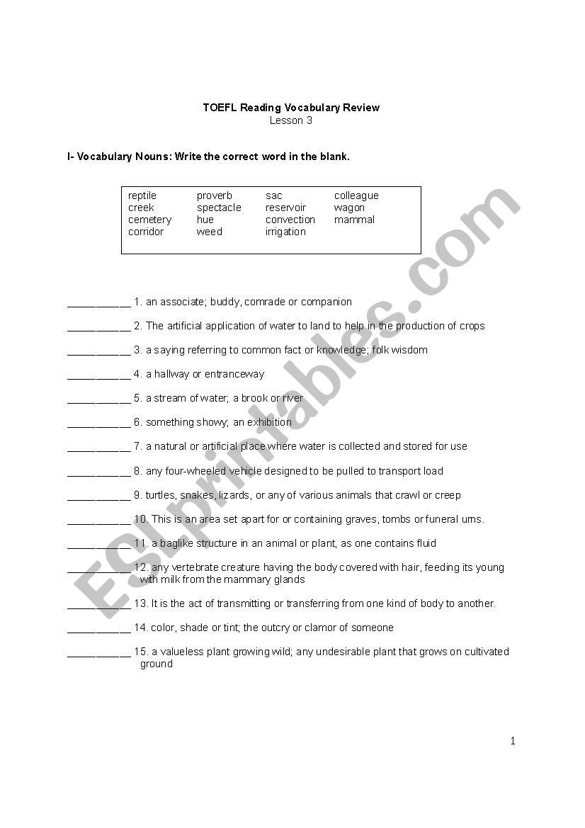 Bruce Rogers TOEFL Reading Chapter 3 Vocabulary Test