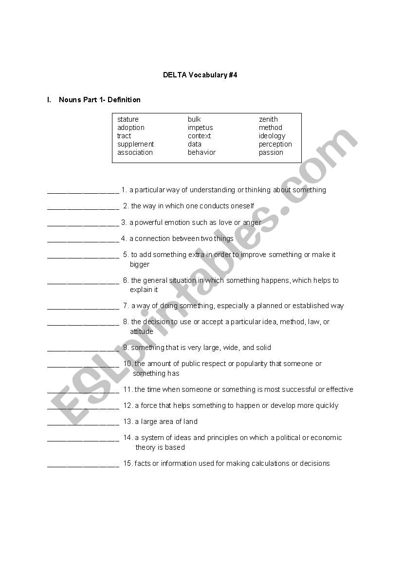 Deltas Key to the Next Generation TOEFL Test Reading 4 Vocabulary Test