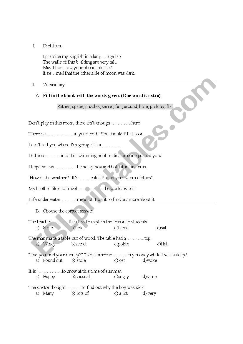 multiple choice tests  worksheet