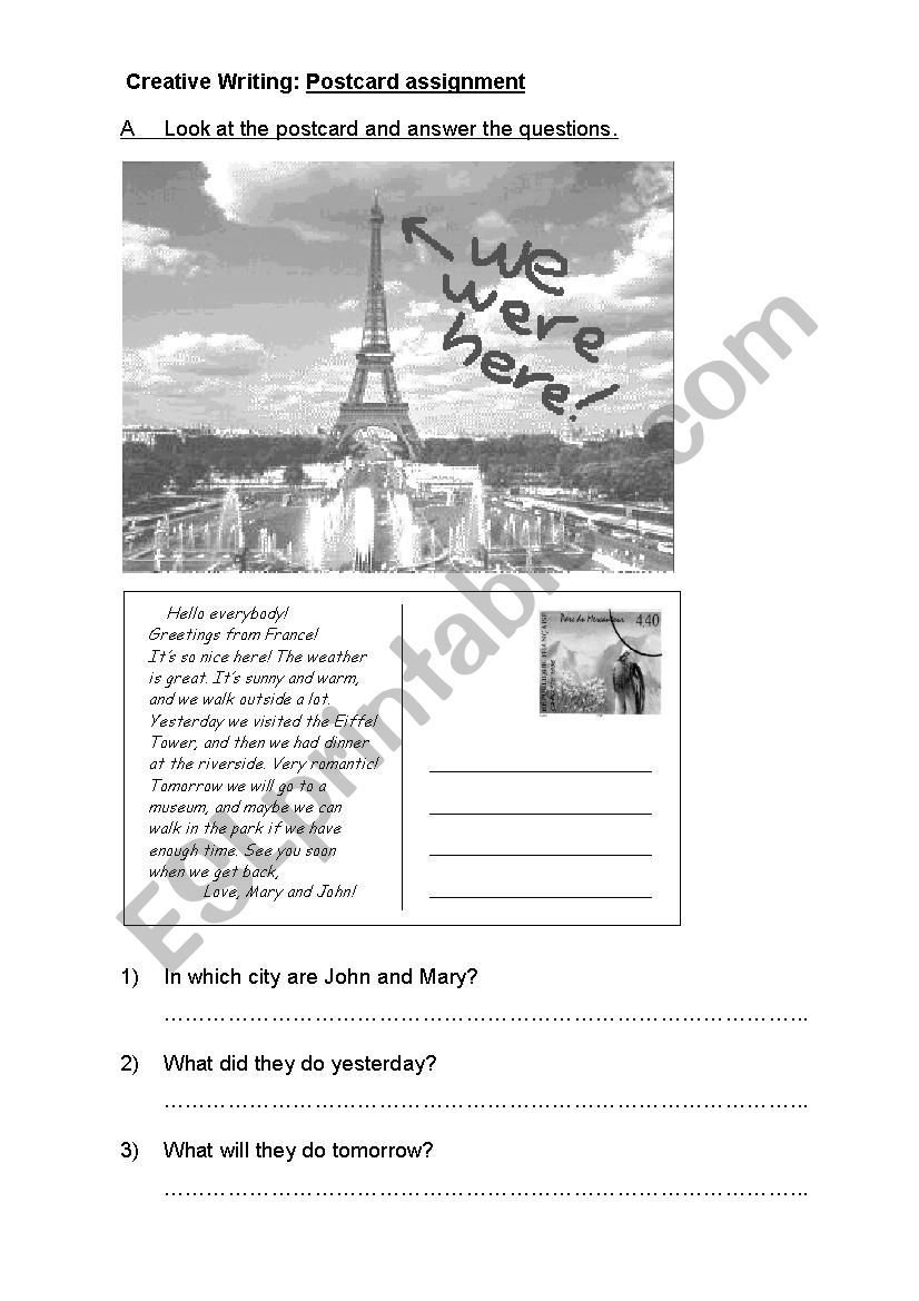 Postcard worksheet