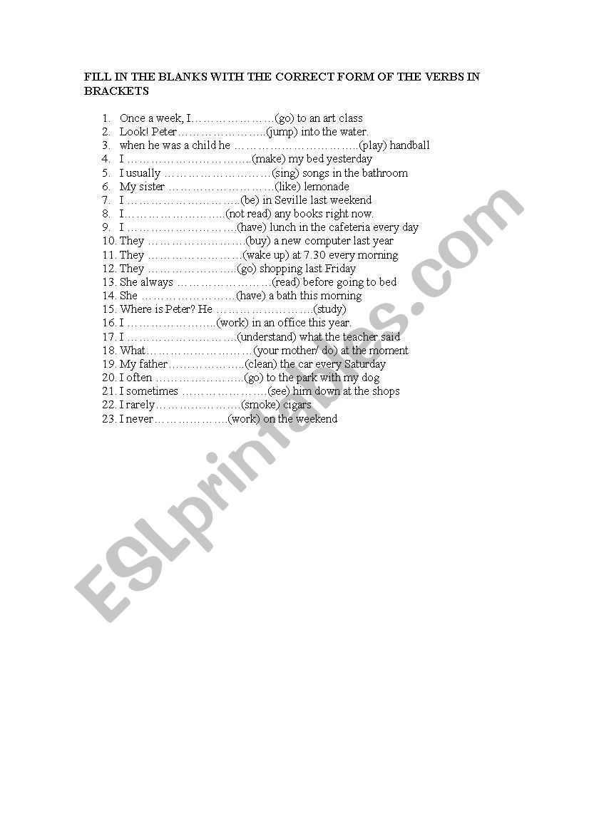Verbs Tenses worksheet
