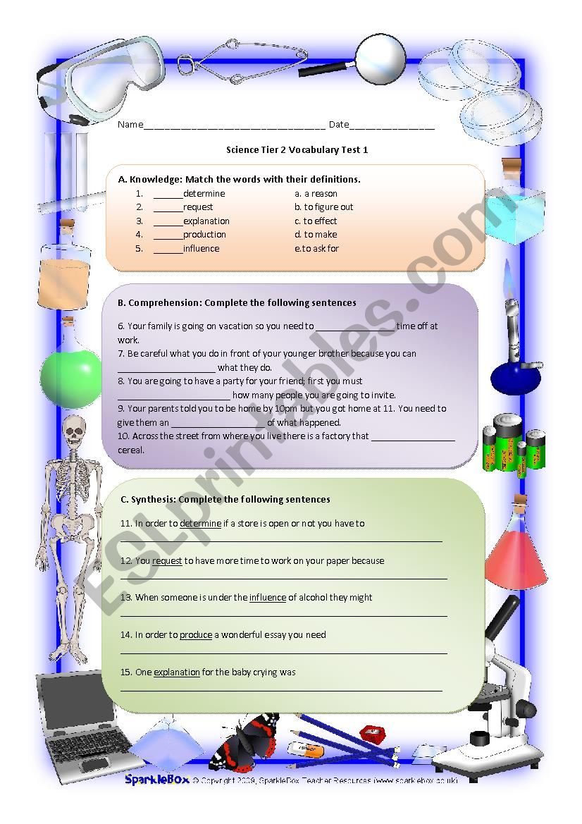 Science Tier 2 Vocabulary worksheet