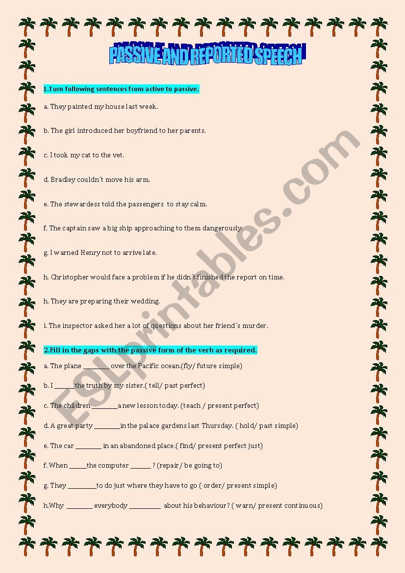 Passive and reported speech worksheet