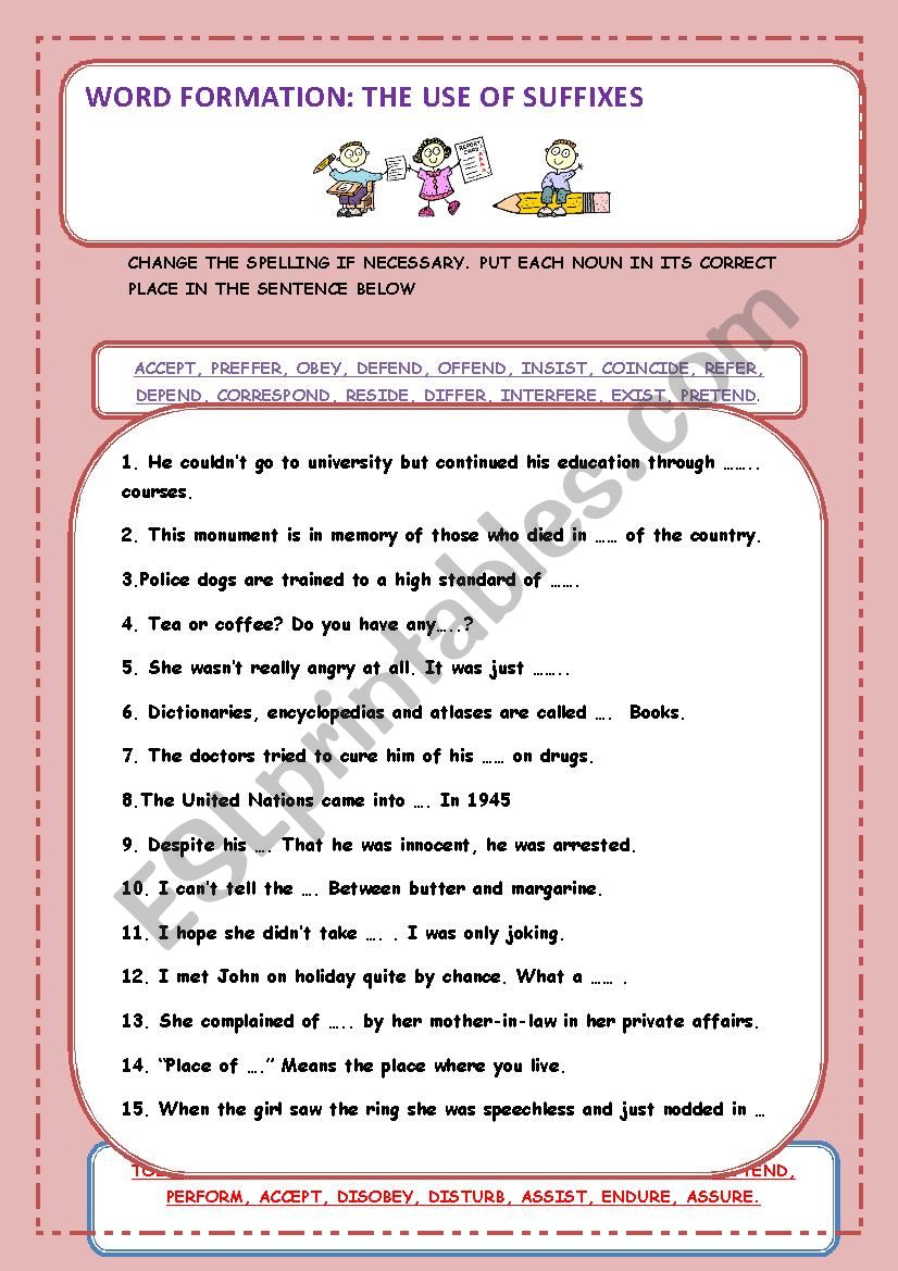 Word formation worksheet