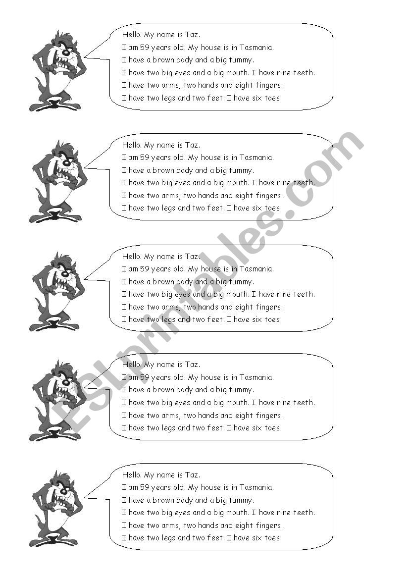 Describing with TAZ. worksheet