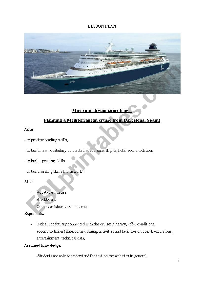 Internet based lesson plan - the Mediterranean cruise