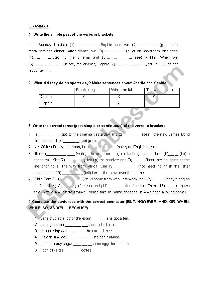 Test 2nd year worksheet