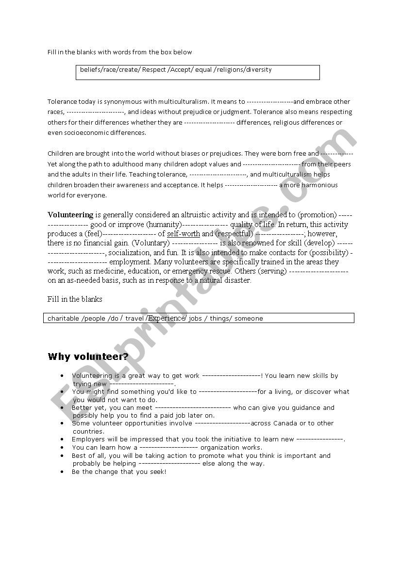 volunteering worksheet