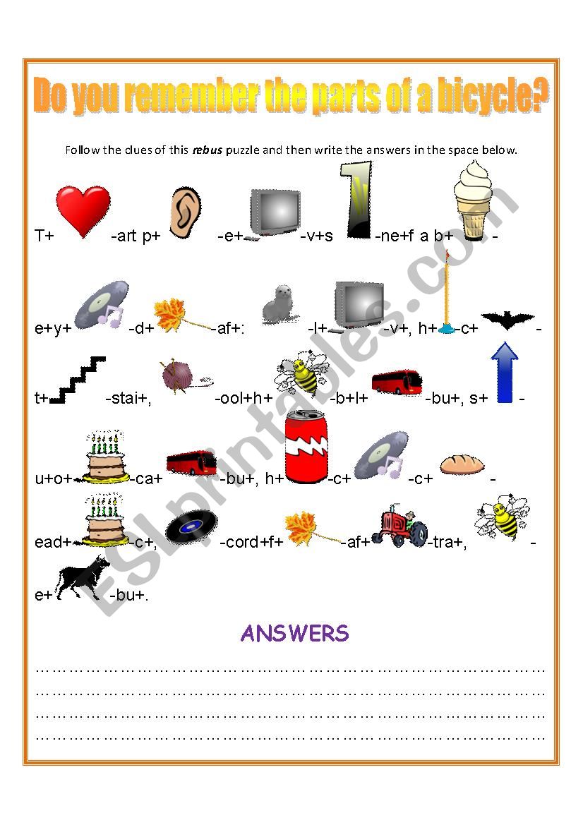 Parts of a bicycle, rebus puzzle