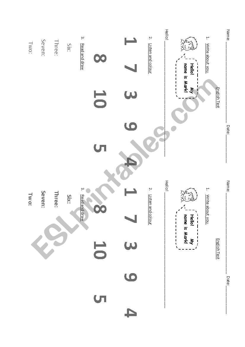 Numbers and colours worksheet