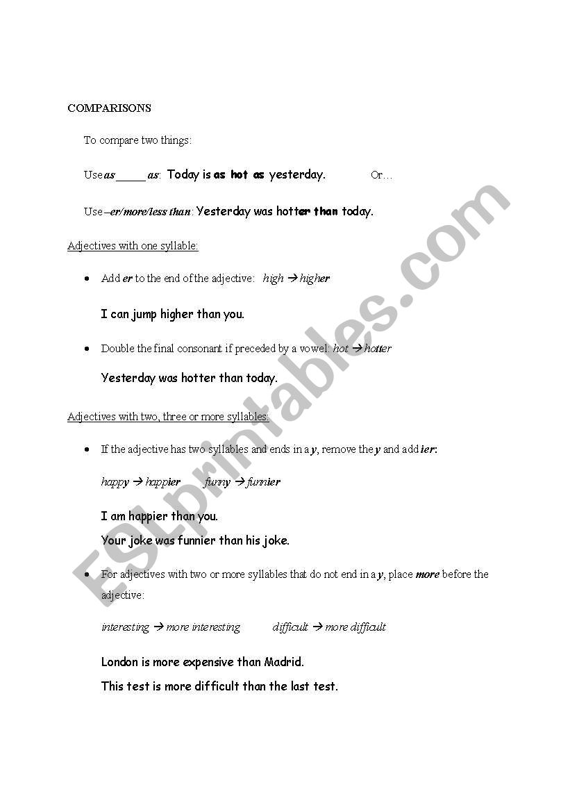 comparisons - superlatives notes and exercises