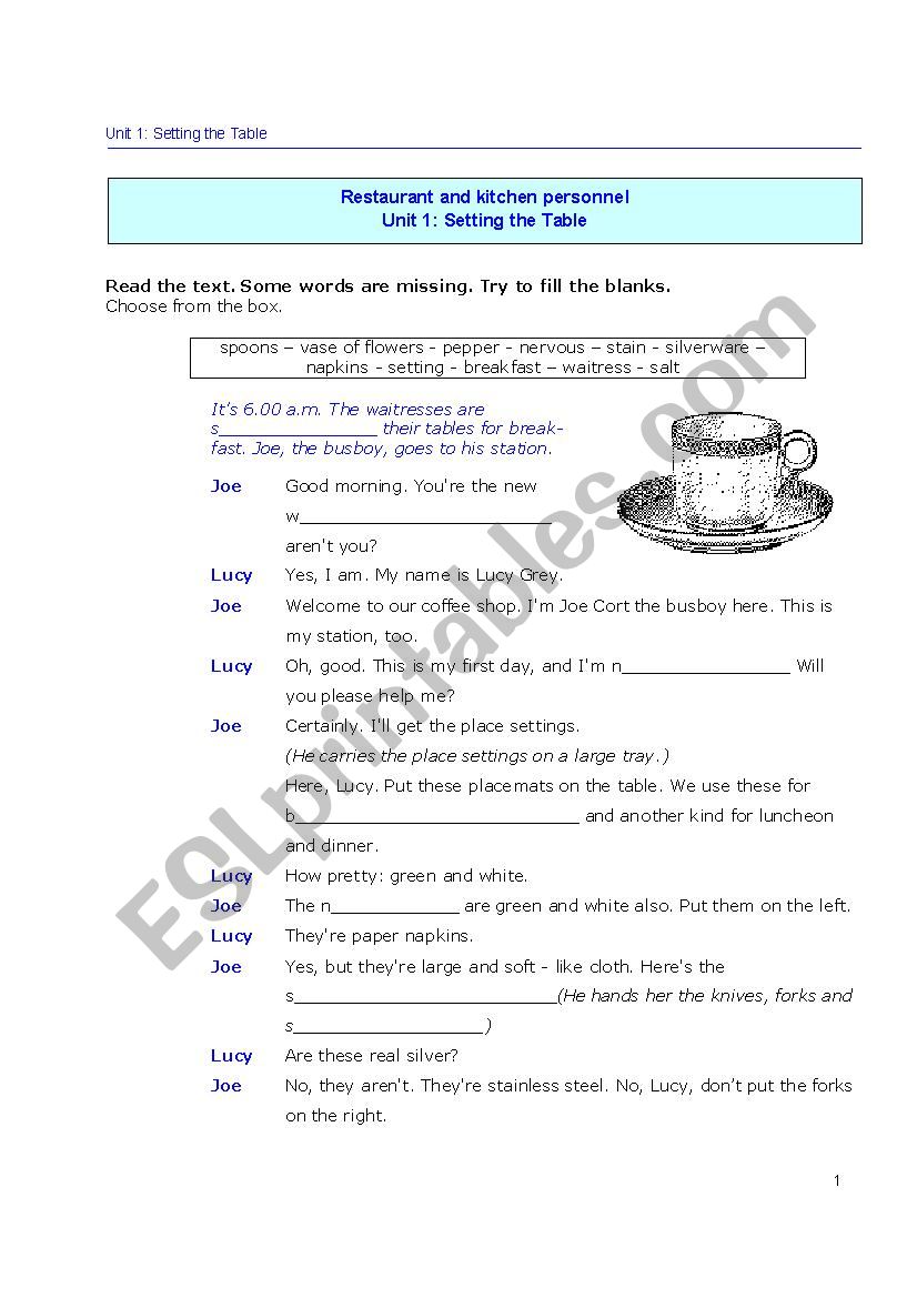 Hotel Personnel worksheet