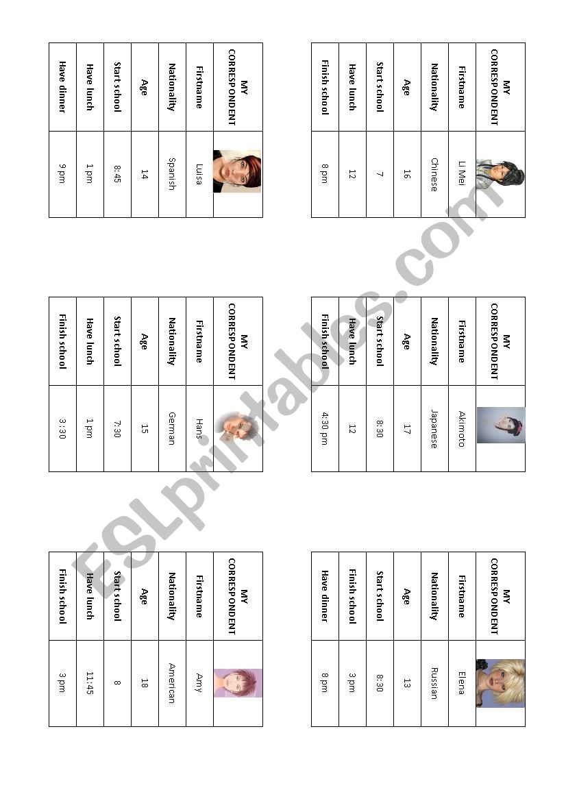 Identity cards worksheet