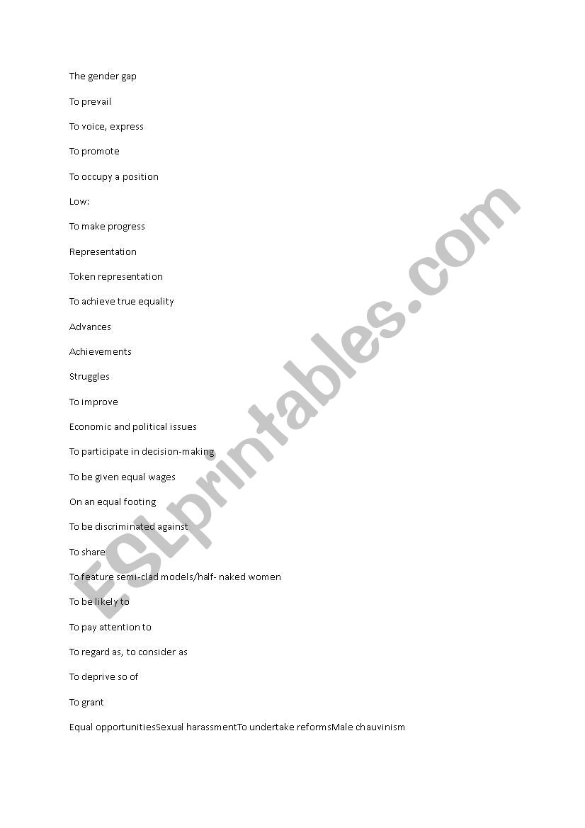 women´s rights ESL worksheet by redarena