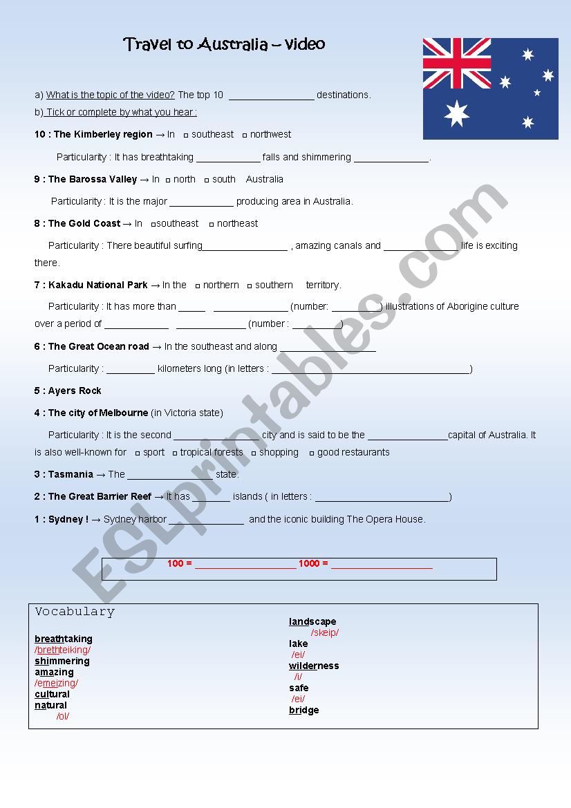 Video - Travel to Australia worksheet