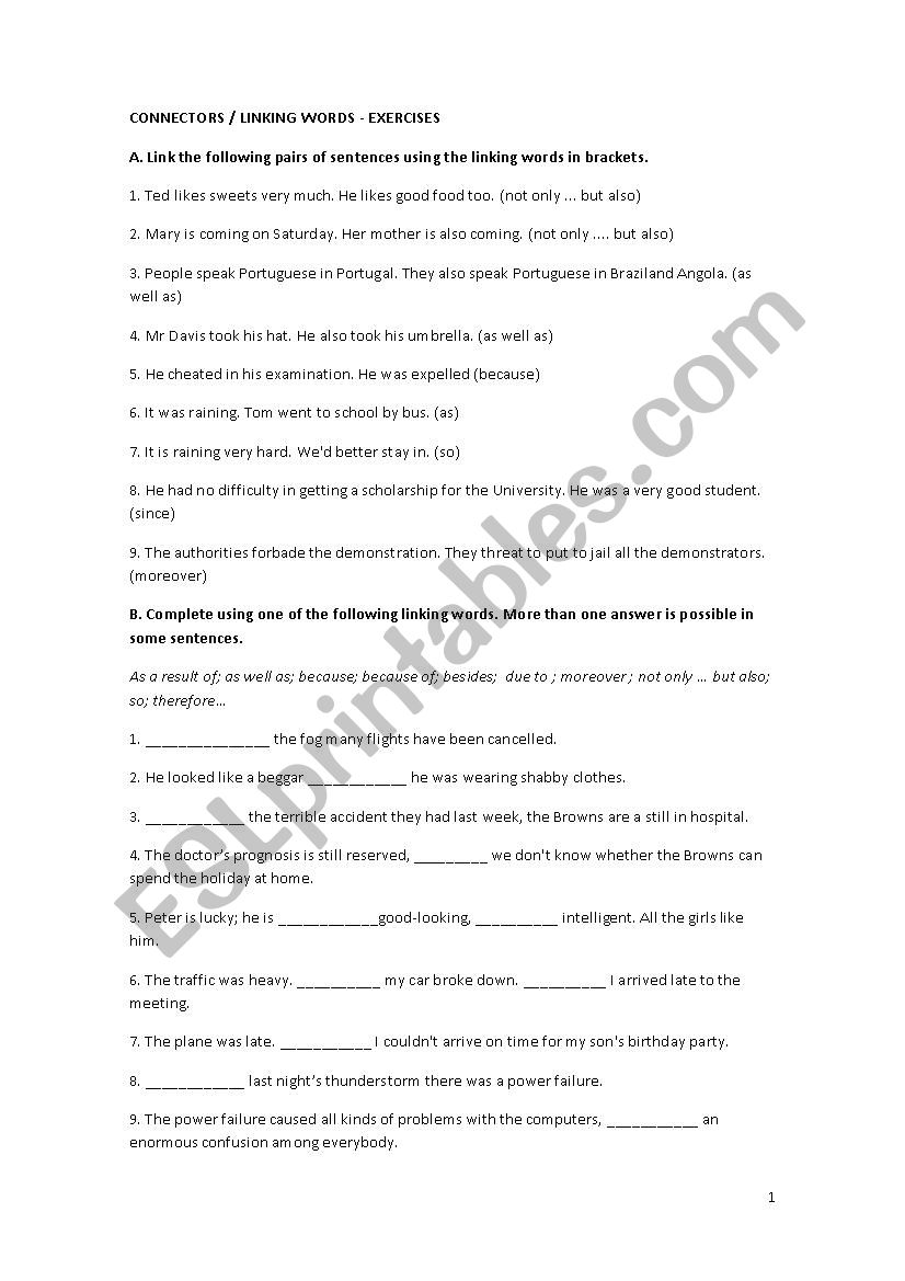 Connectors worksheet