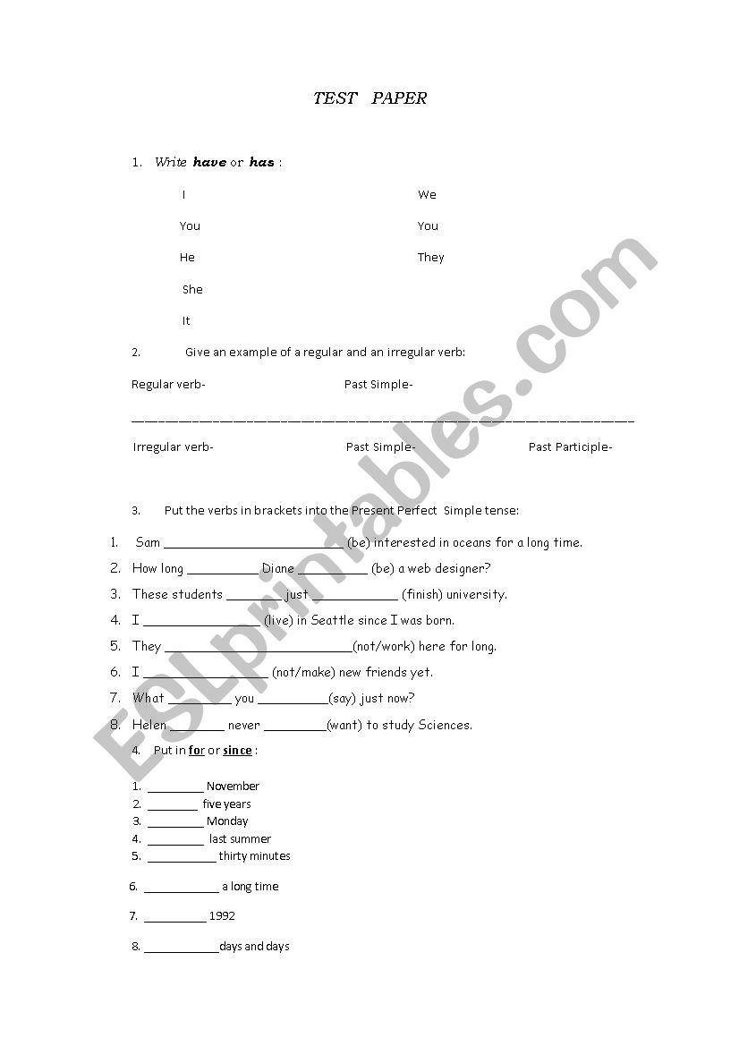 Present Perfect Simple worksheet