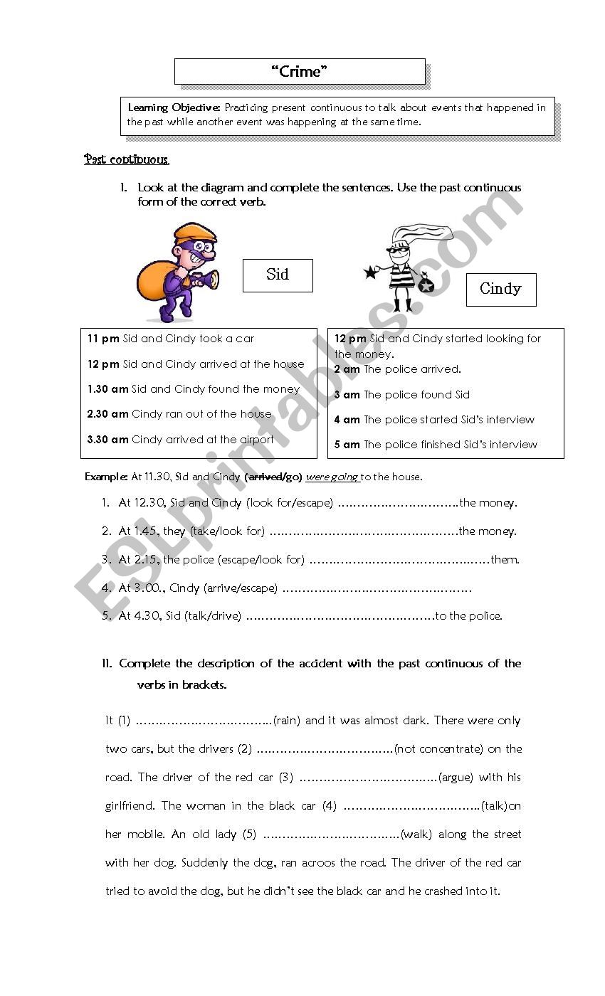 Past continuous worksheet