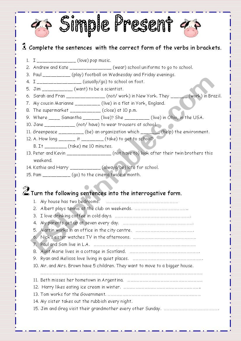Simple Present (review) - ESL worksheet by Jessisun