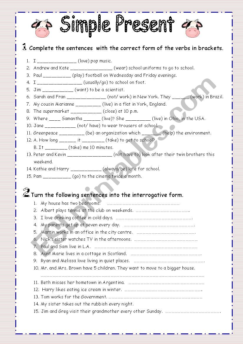 Simple Present (review) worksheet