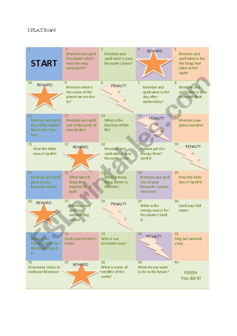 I-Play Board worksheet