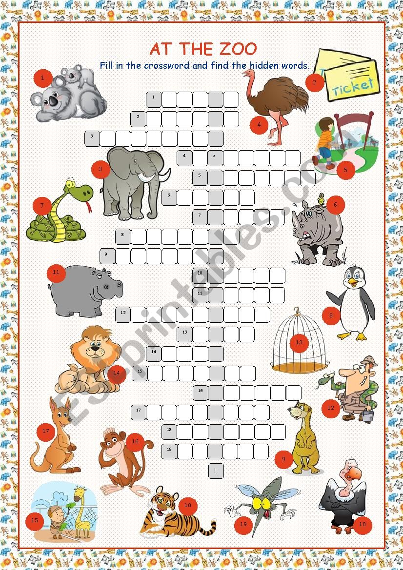 Zoo Animals Crossword Puzzle - Gambaran