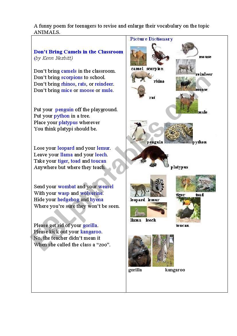 A Funny Poem  worksheet