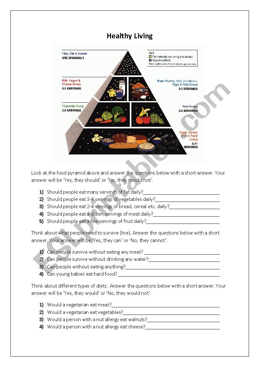 Healthy Living worksheet